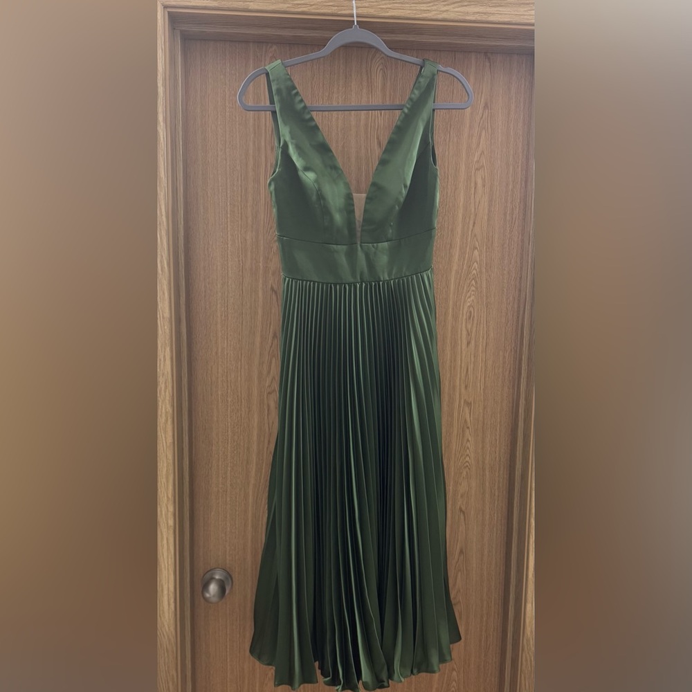 Satin Green mid length formal dress